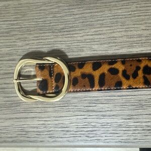 Express Leopard Pattern Belt with Gold Buckle